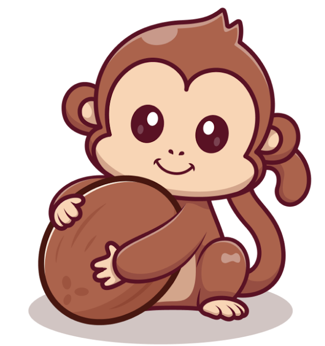 Monkey hugging a coconut