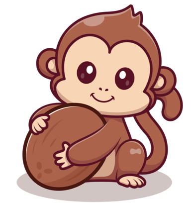 Monkey hugging a coconut